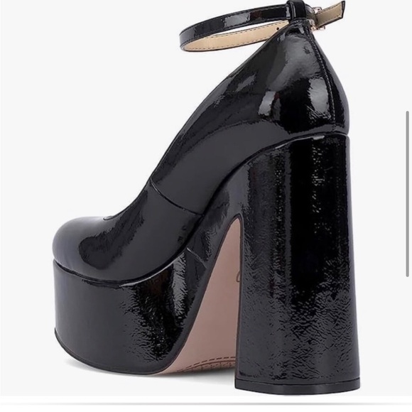 Jessica simpson black patent curved block heel mary‎ jane platform heels size 10 - Picture 3 of 4